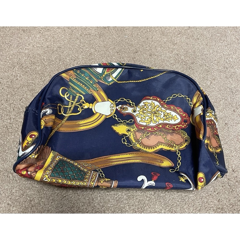 Vintage Henry Rosenfeld for Gloria Vanderbilt Navy Multicolor Nylon Makeup Bag